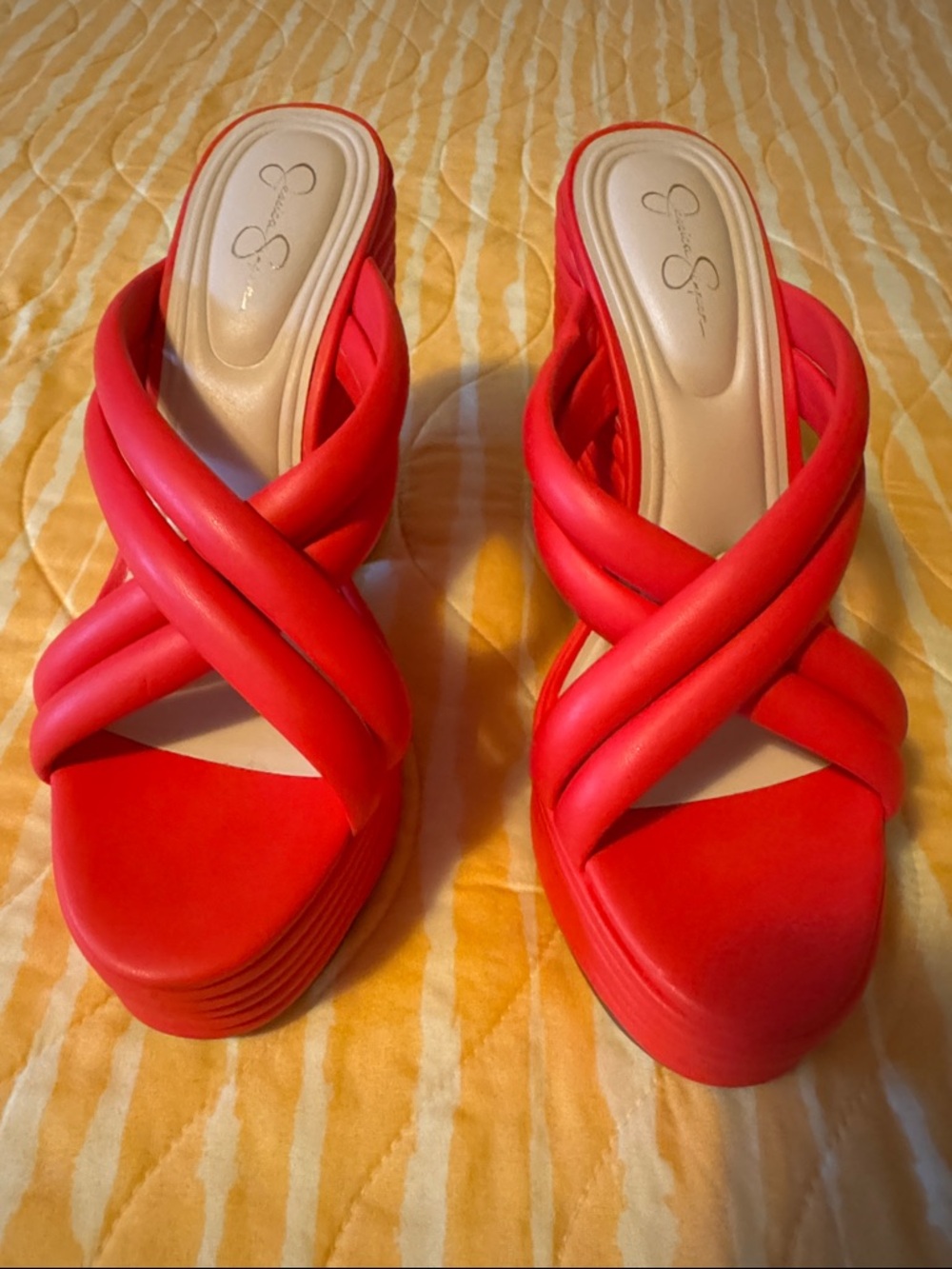 Jessica Simpson Bold Red Crisscross Platform Slides